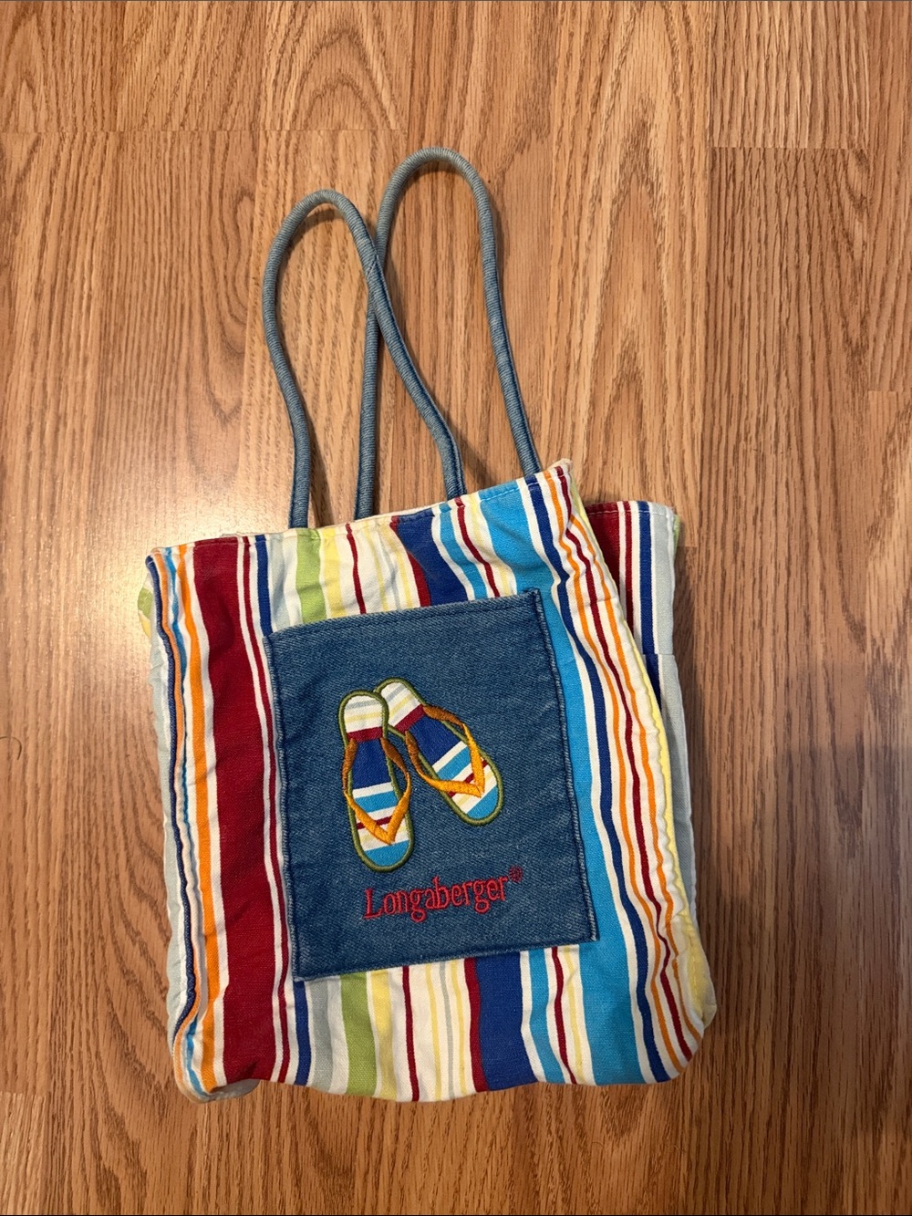 Longaberger Striped Kids Tote with Embroidered Sandals 7x8”